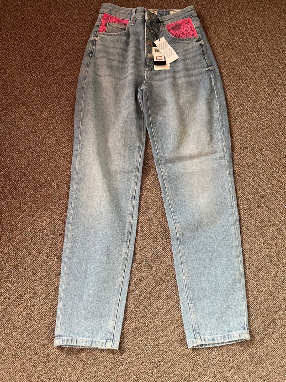 Guess High-Rise Jeans with Hot Pink Lace Back Pocket